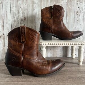 Ariat Western Darlin Sassy Brown Leather Side Zip Ankle Boots 10